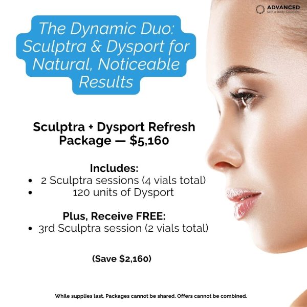 Purchase 2 Sessions of Sculptra + 120 units of Dysport, receive 3rd session of Sculptra Free $5160 (save $2160)